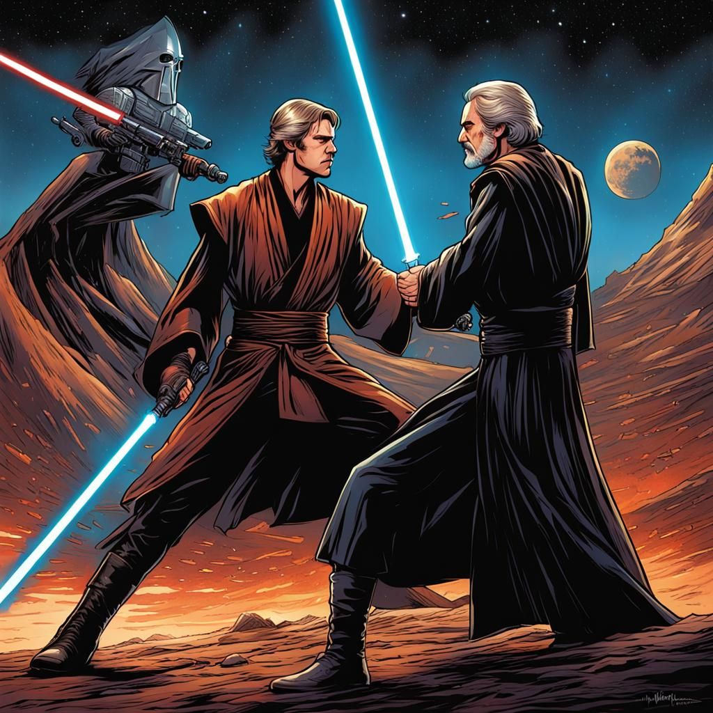Anakin Skywalker vs Count Dooku in Comic Book Style
