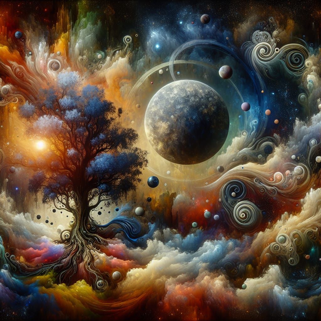 Fantastical Matte Painting of Tree, Planet, Freedom, Soul