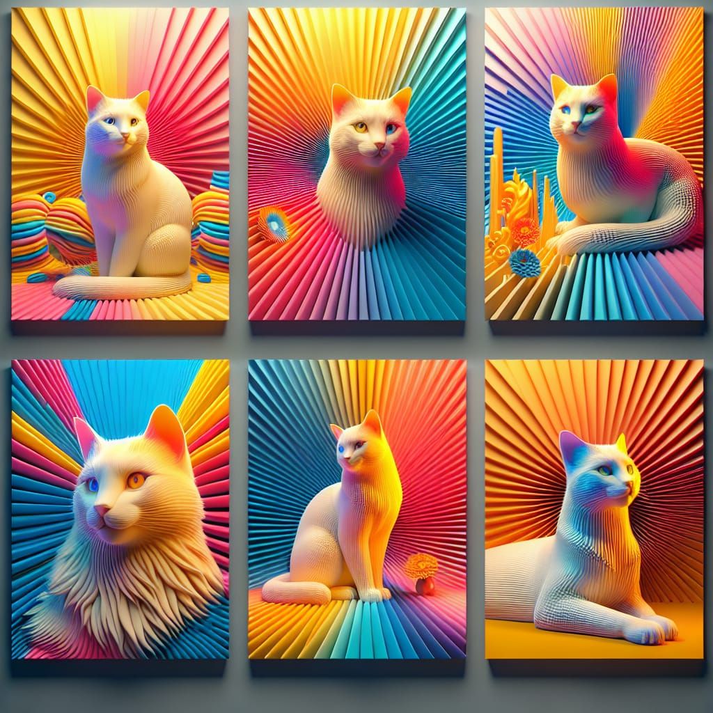 Vibrant 3D Cat Art with Radial Gradient Backgrounds