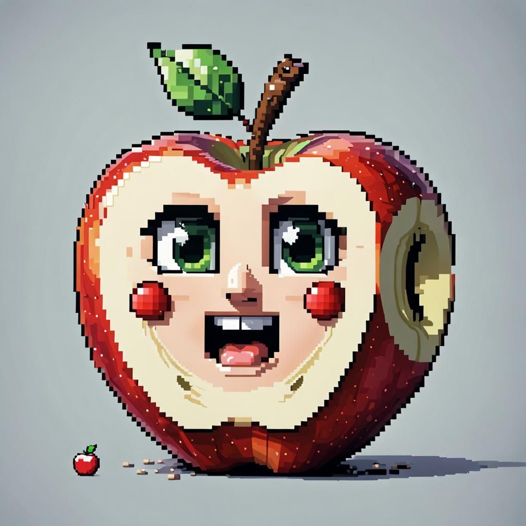 Pixel Art Apple with Naive Humor