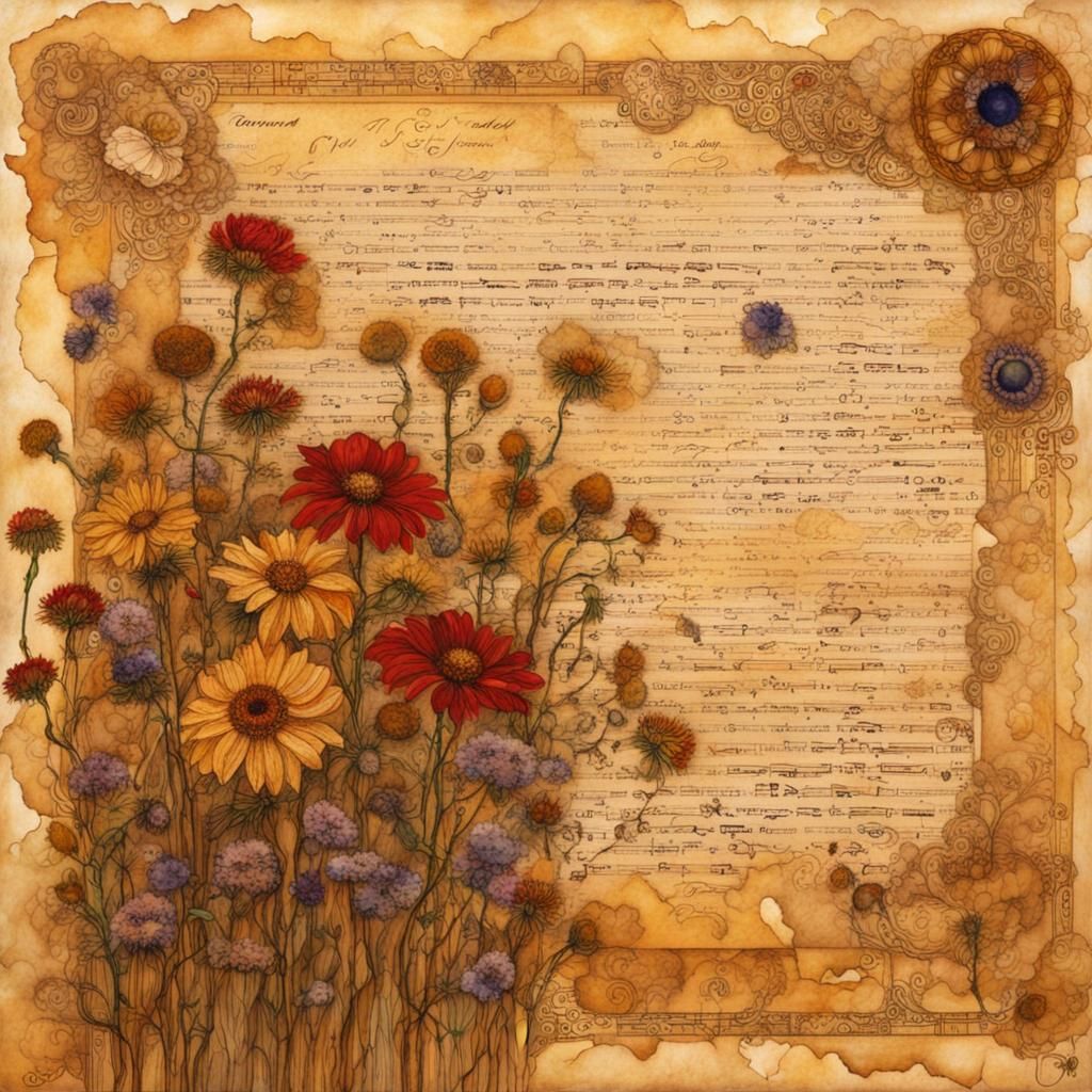 Mixed Media Art with Dried Flowers in Klimt Style