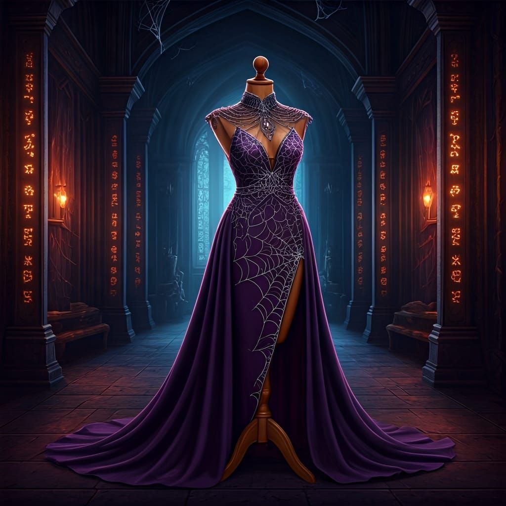 Dark Elf Evening Gown with Spider Mandala Design