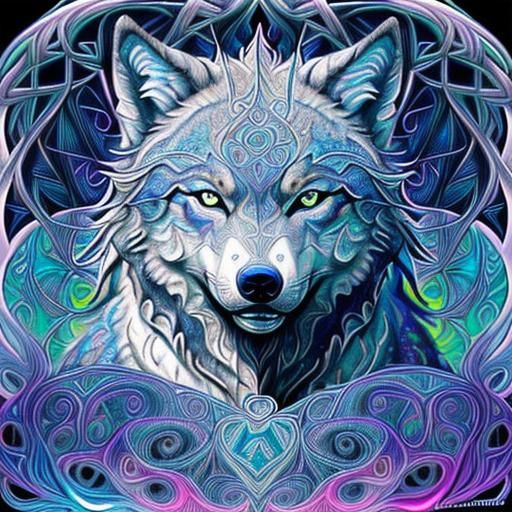 Mystical Celtic Wolf Spirit in Anime Style