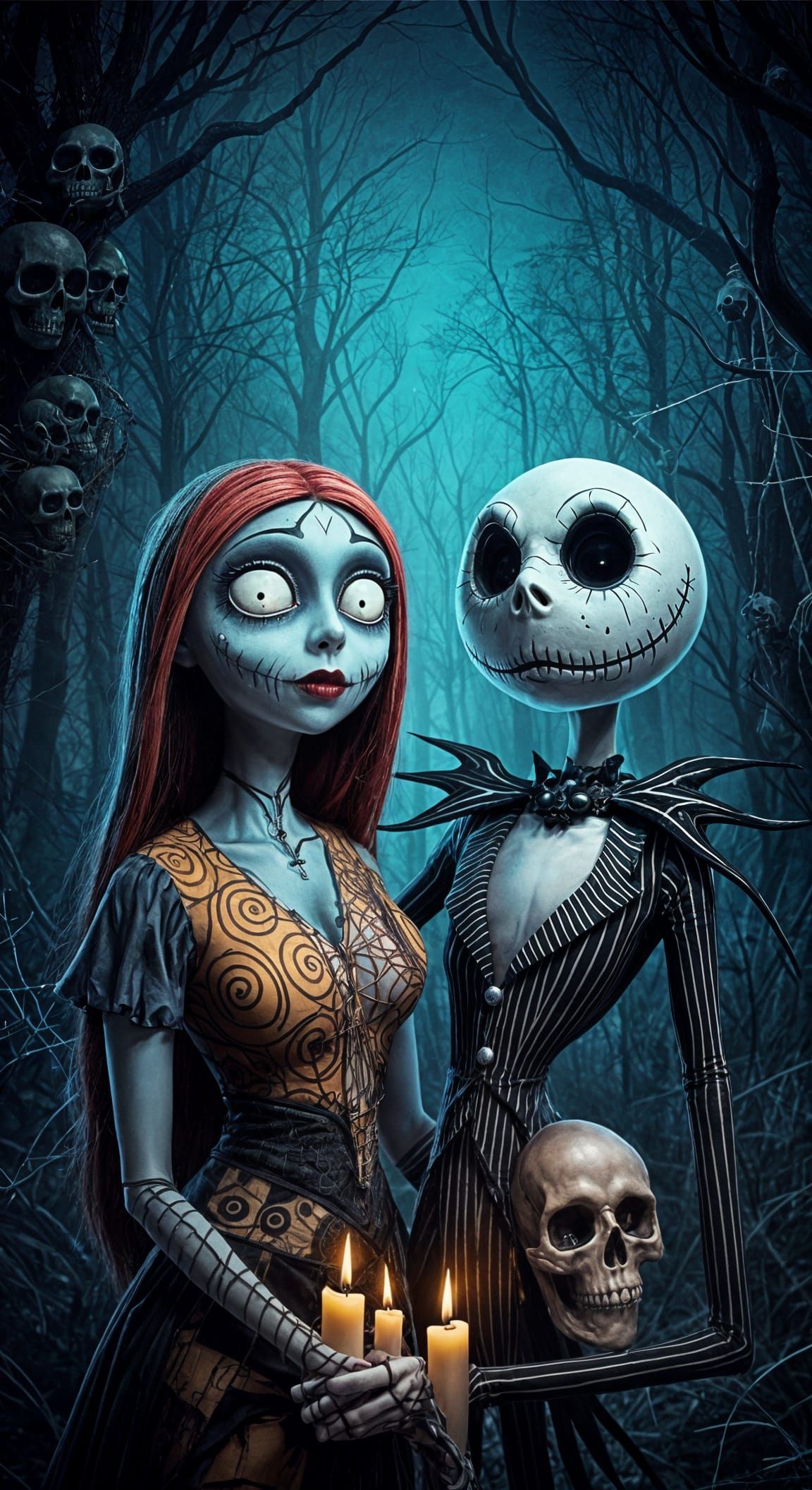 Jack and Sally Voodoo Dolls in Eerie Forest