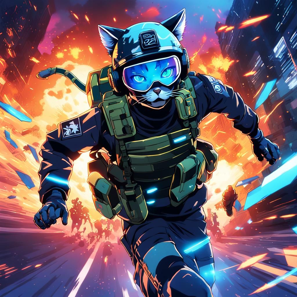 Futuristic Anthro Cat Spy in Action