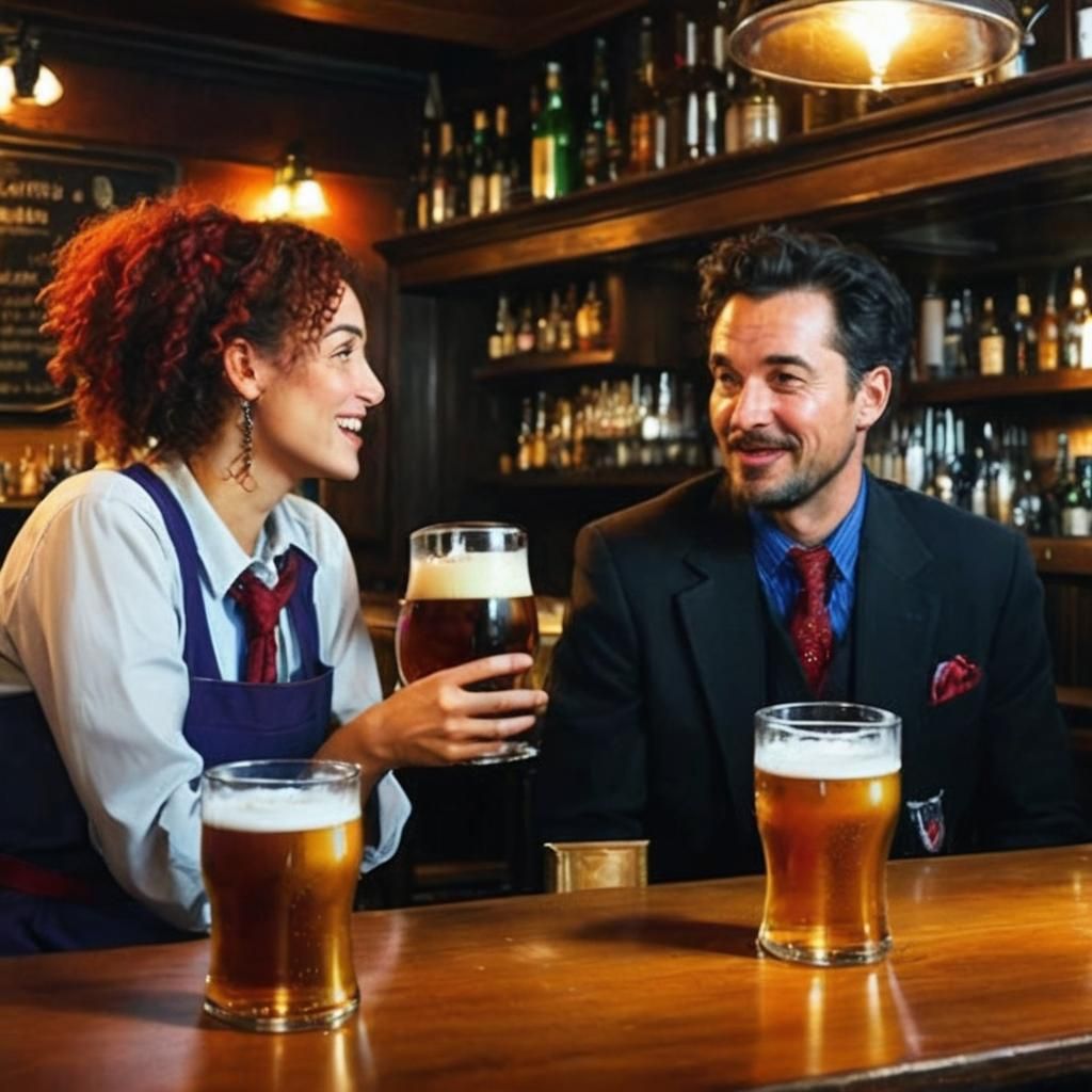Hyperrealist Pub Scene with Animated Discussion