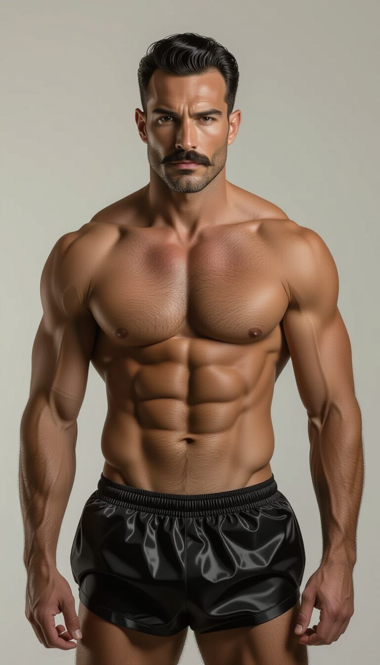 Muscular Italian Man with Mustache, Dramatic Lighting