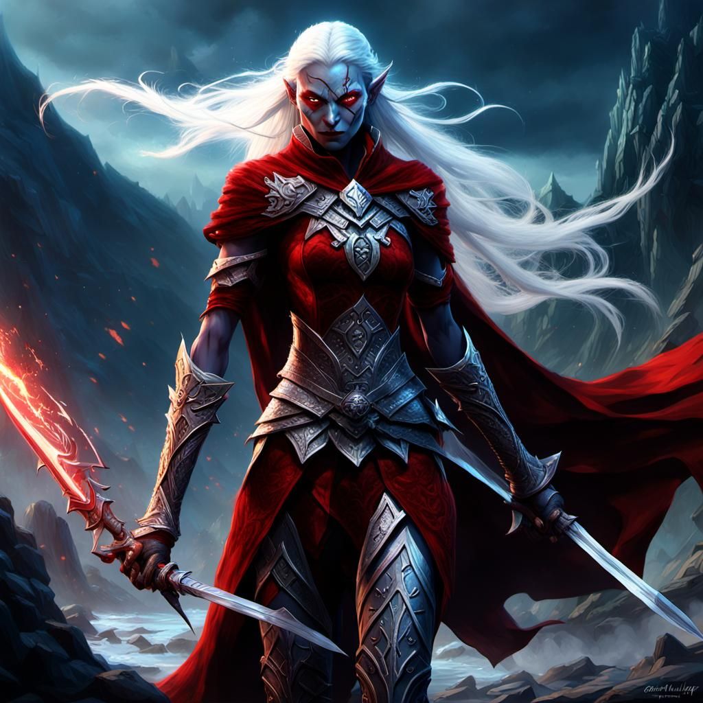 Evil Elf Warrior Dances into Battle: Dark Fantasy Art