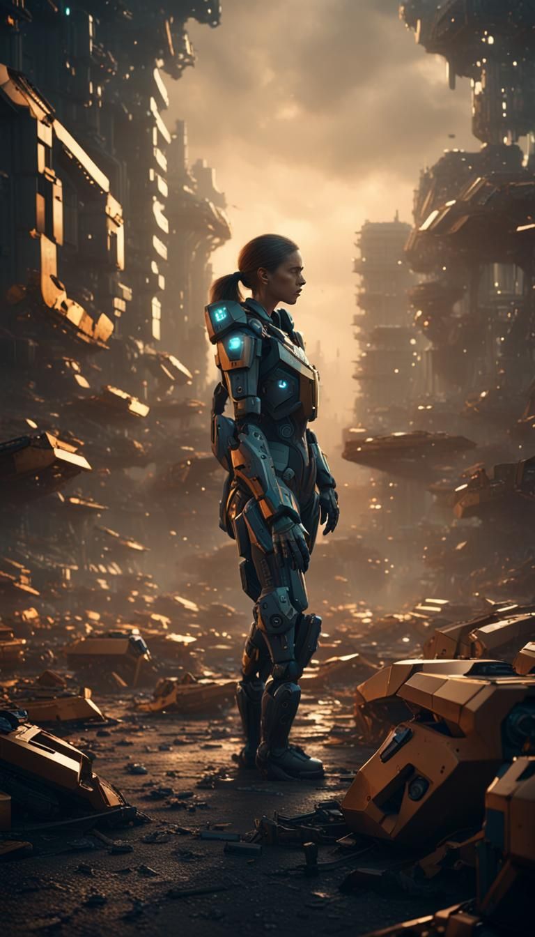 Sad Women in Futuristic Sci-Fi Scene