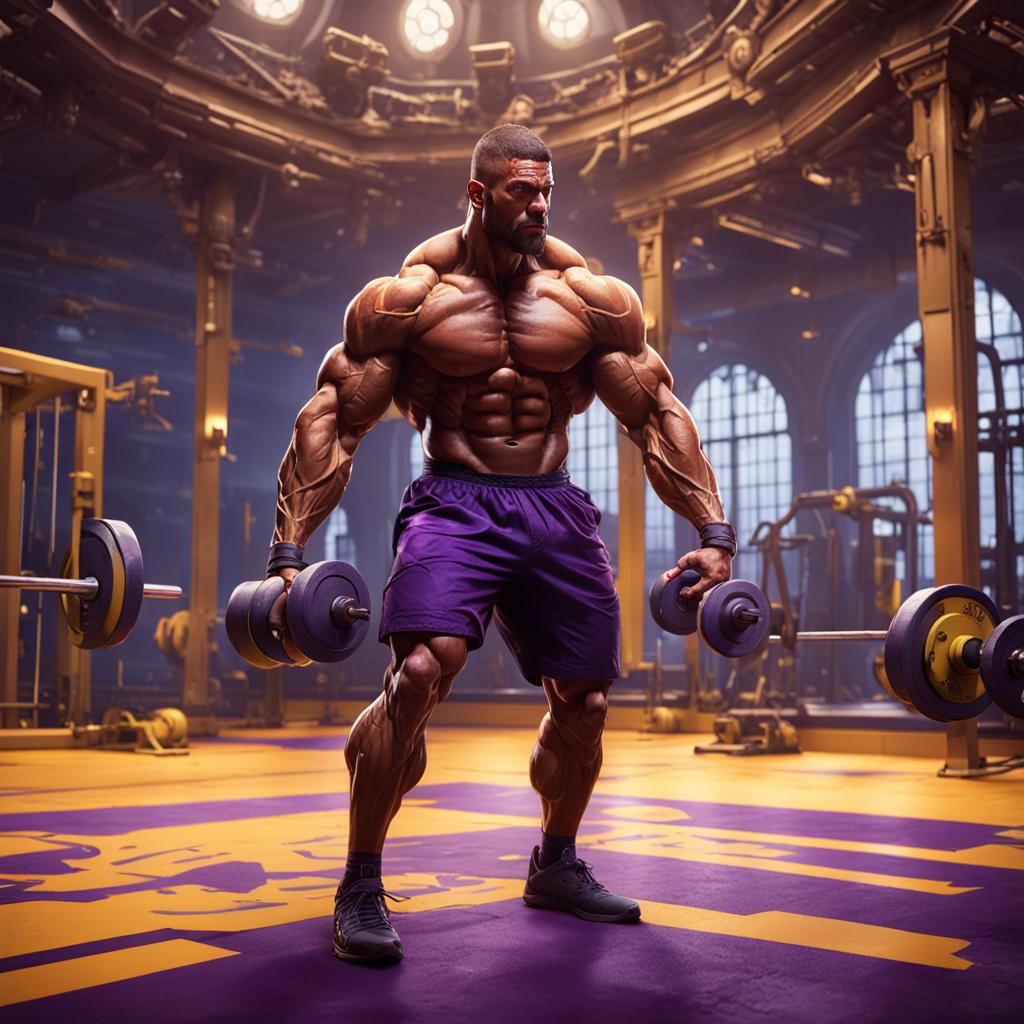Muscular Man in Gym: Dark Fantasy Concept Art