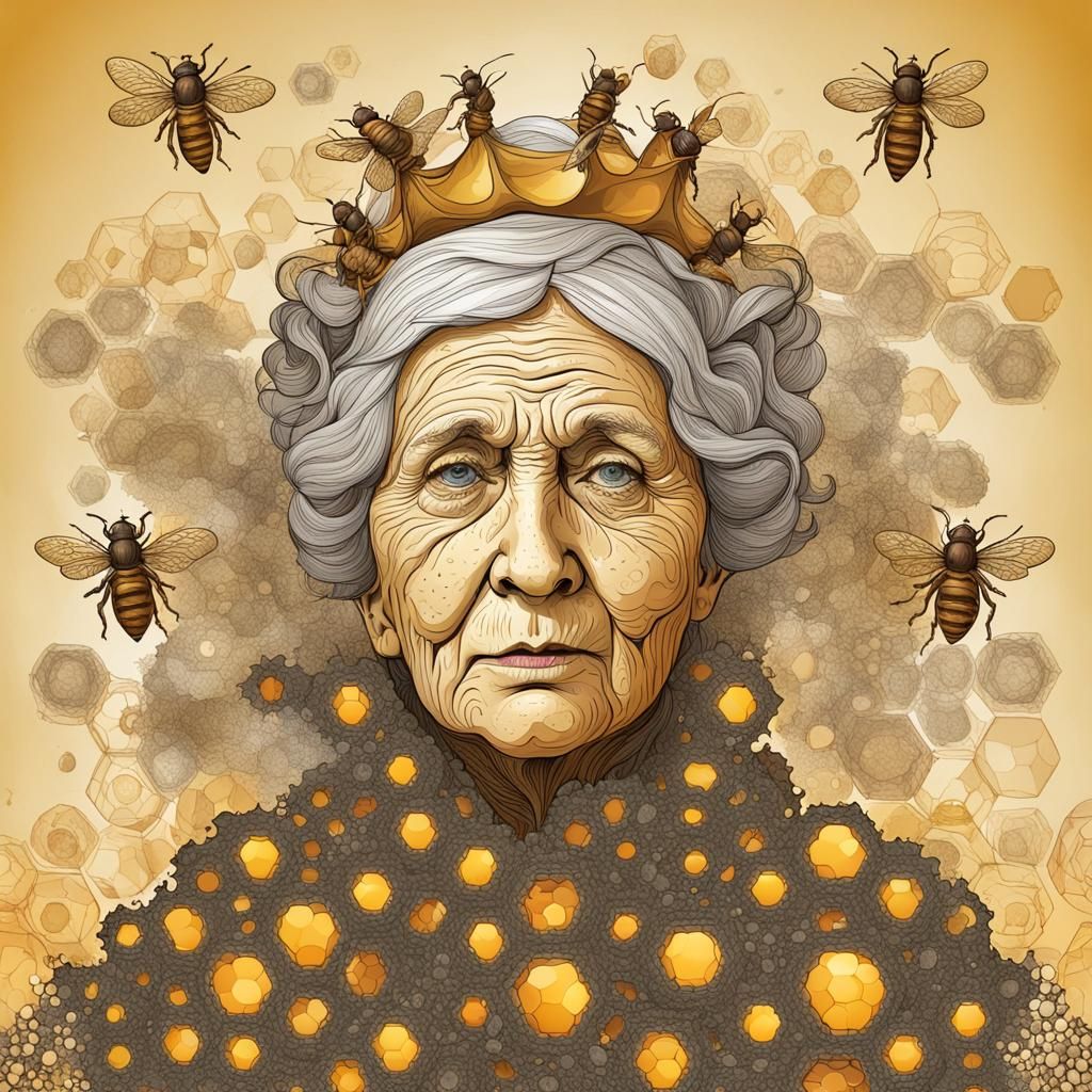 Honey Queen in a Swarm of Bees