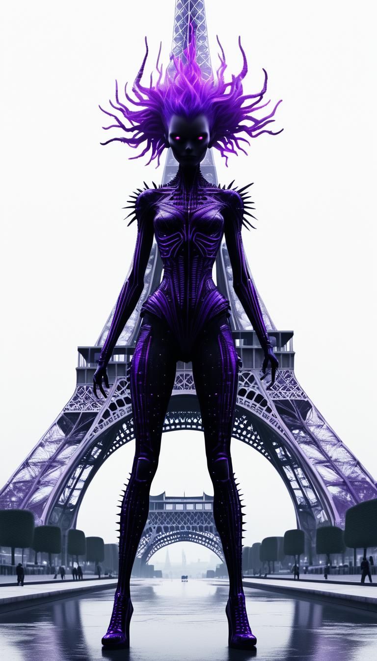 A silhouette of aa Alien woman on Vacation in Paris