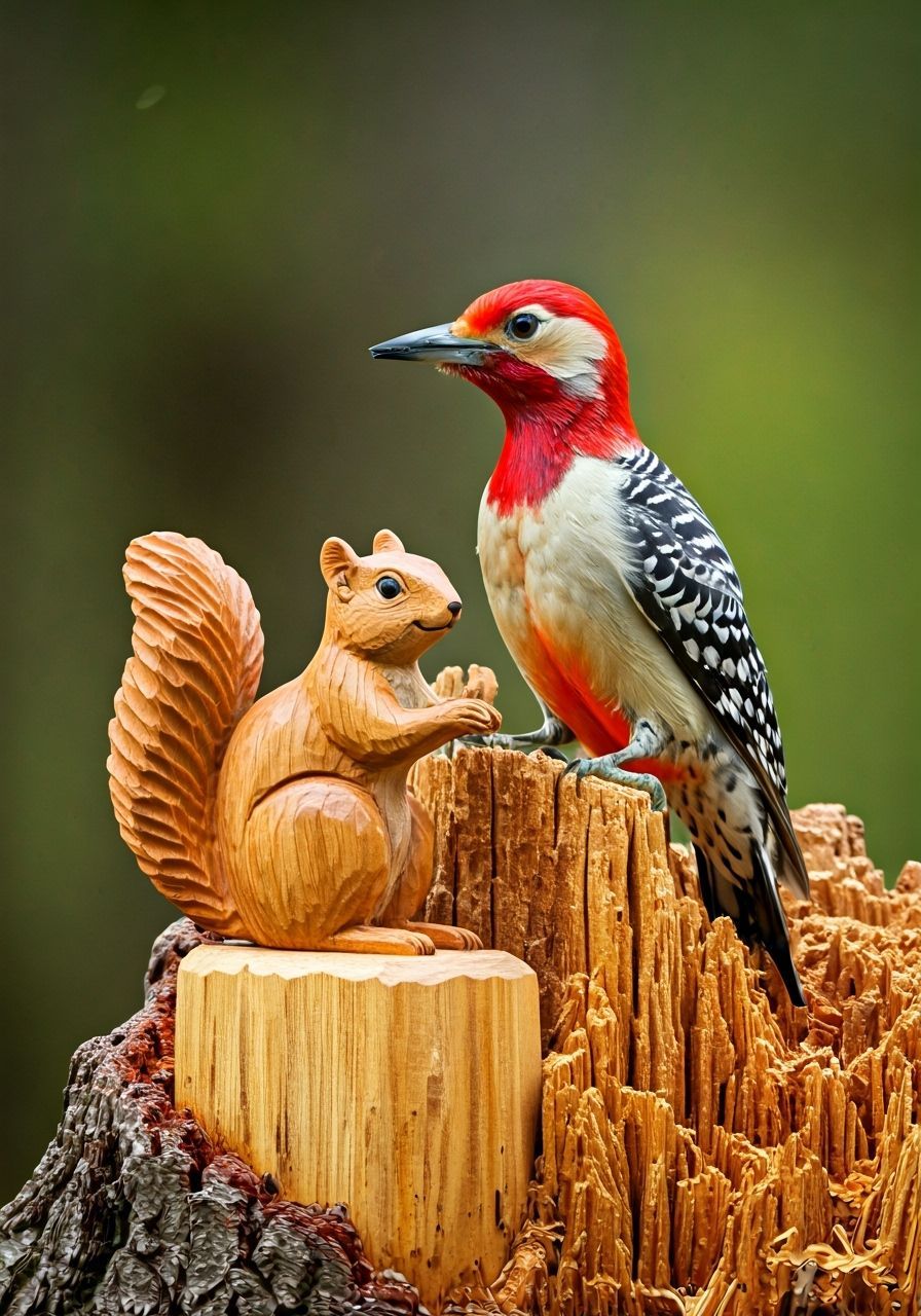 Red-Headed Woodpecker Photographed Pecking Wood Squirrel Scu...