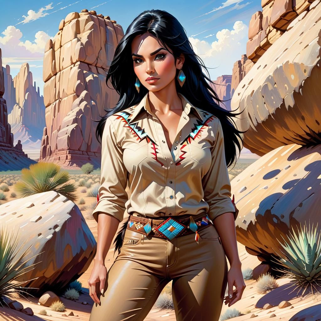 Native American Woman in Desert, Comic Book Art