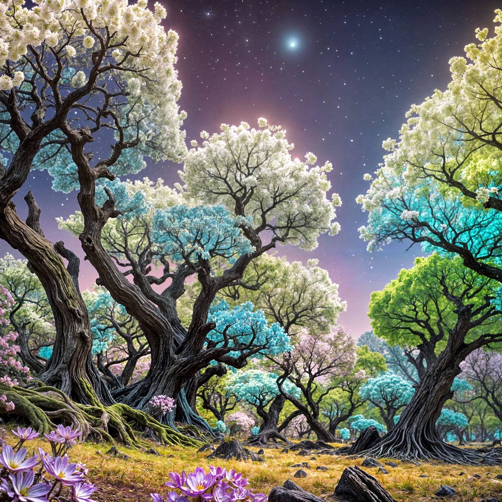 Alien Sakura Forest: Bioluminescent Landscape Photography