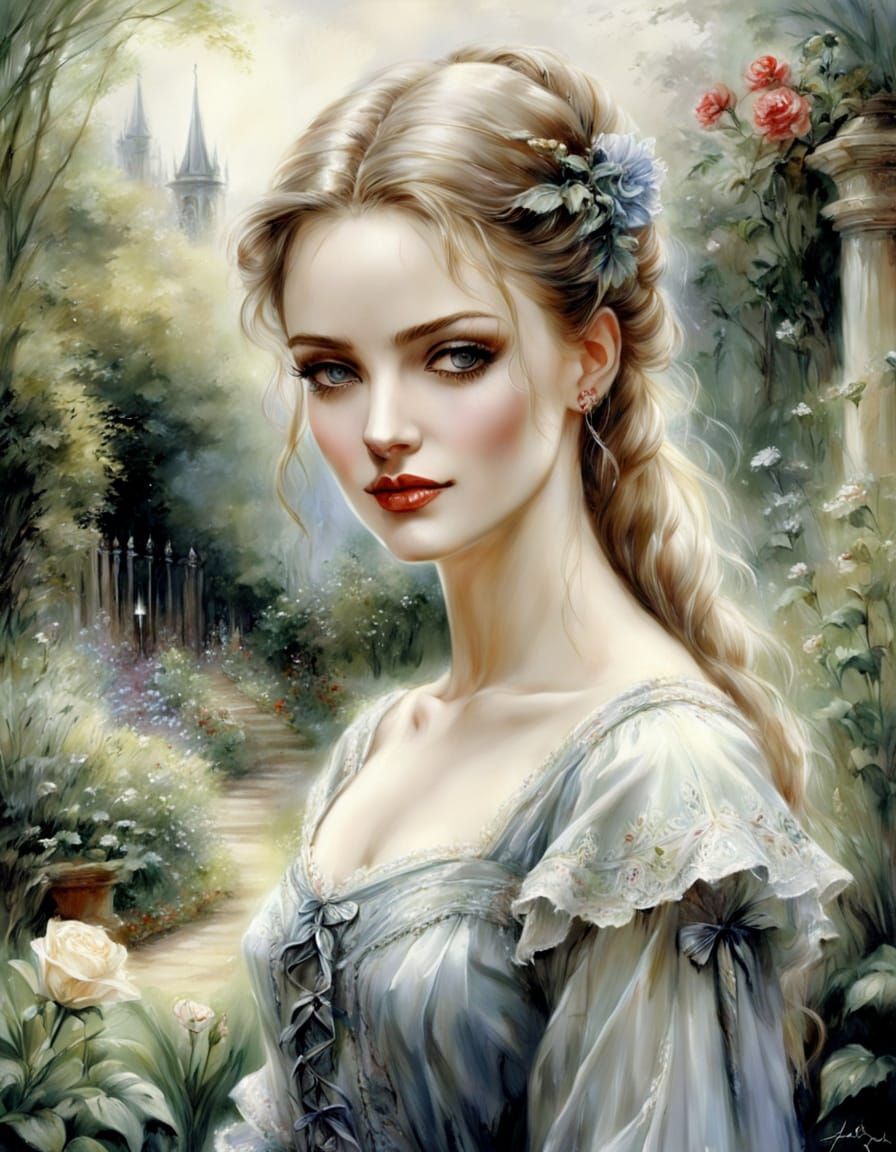 Ethereal Victorian Beauty in a Serene Garden
