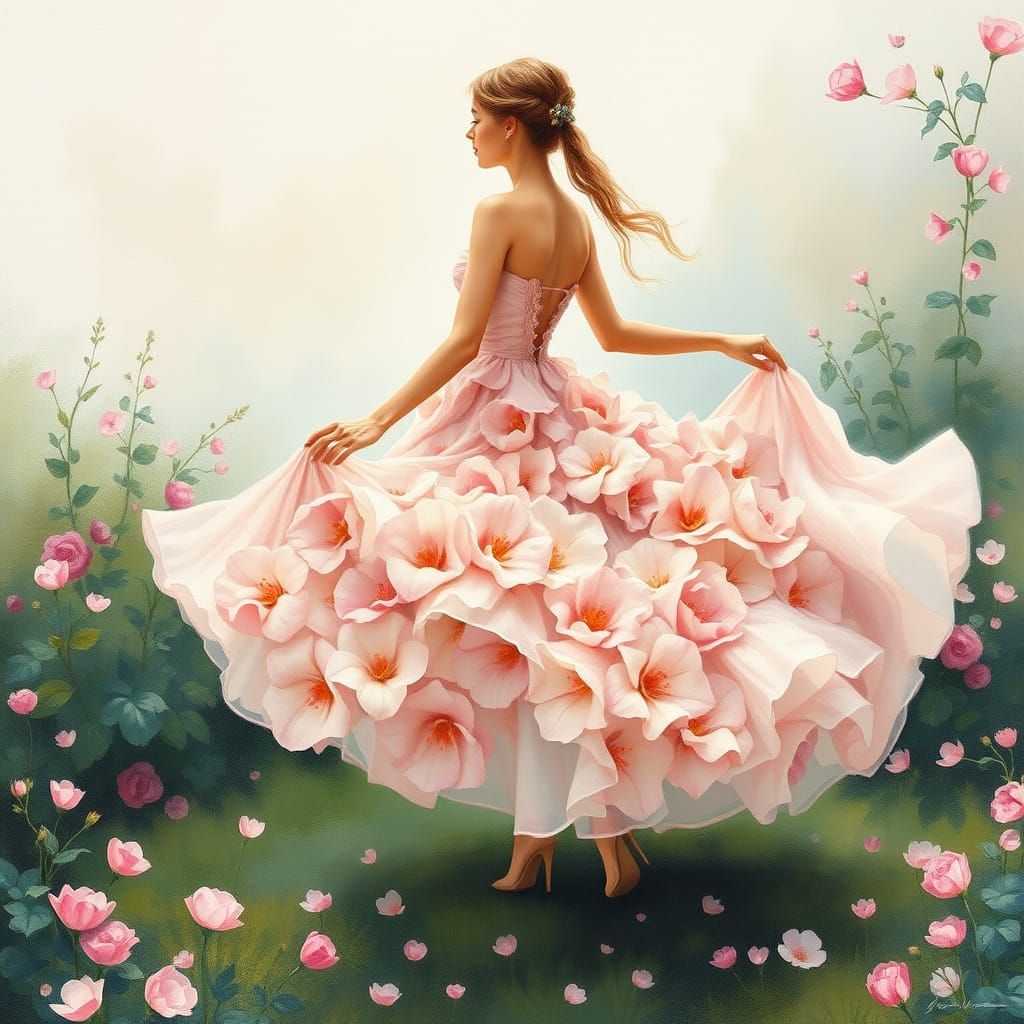 Ethereal Lady in a Serene Garden Scene