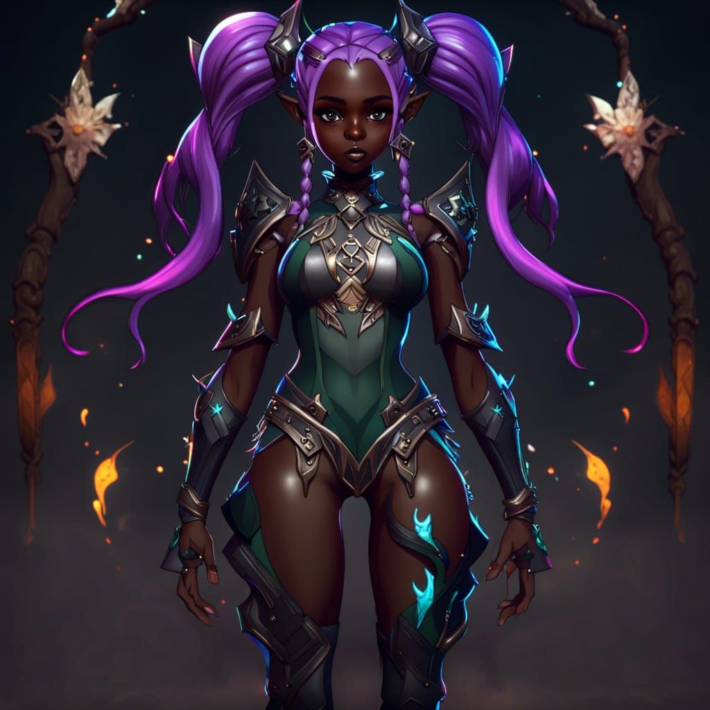 Anime Elf Girl with Twintails in Detailed Matte Painting