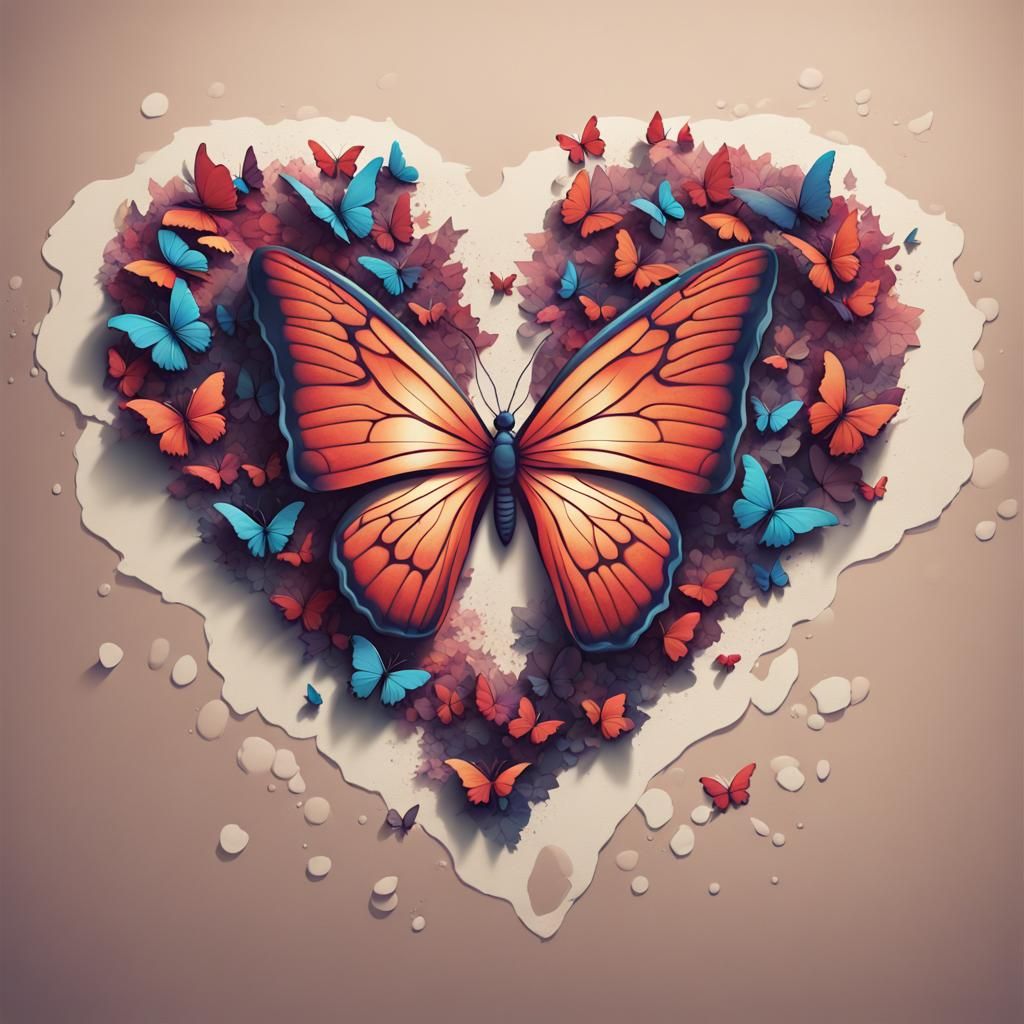 Butterfly Heart T-Shirt Design in Detailed Matte Painting