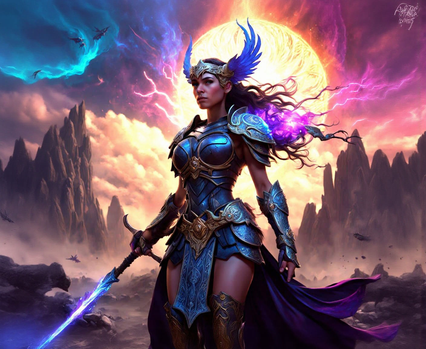 Valkyrie Warrior on Battlefield in Dark Fantasy Style