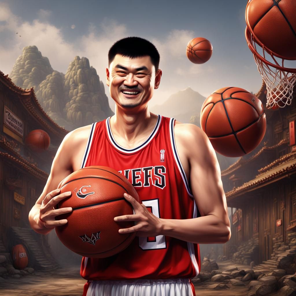 Yao Ming Holding Aces: Detailed Matte Painting
