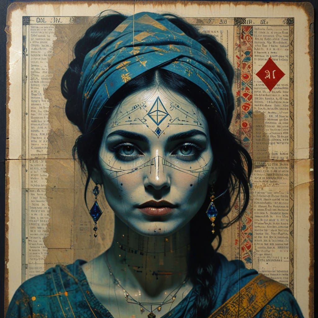 Enigmatic Fortune Teller Unveiled in Avant-Garde Ink Portrai...