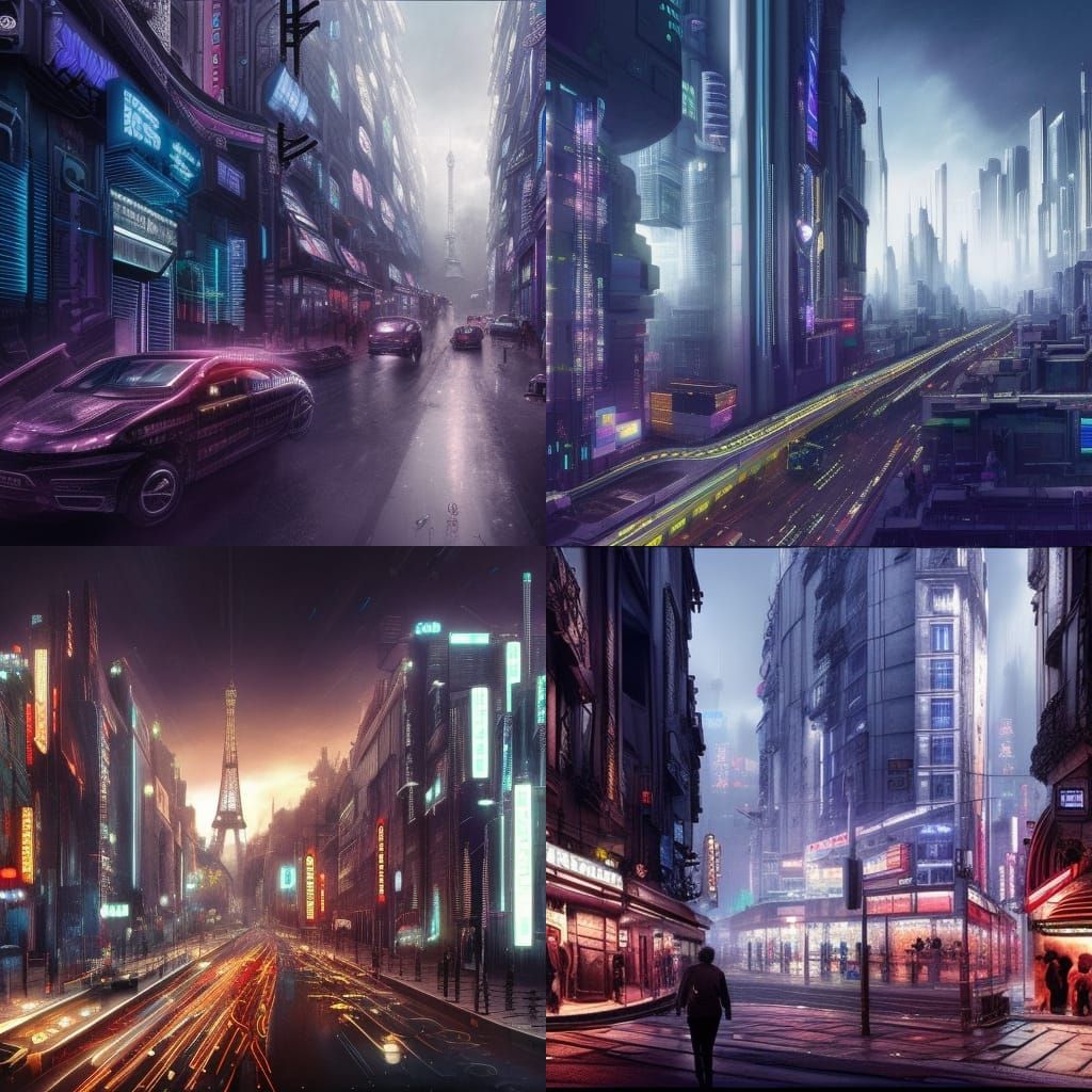 Cyberpunk Paris Digital Matte Painting