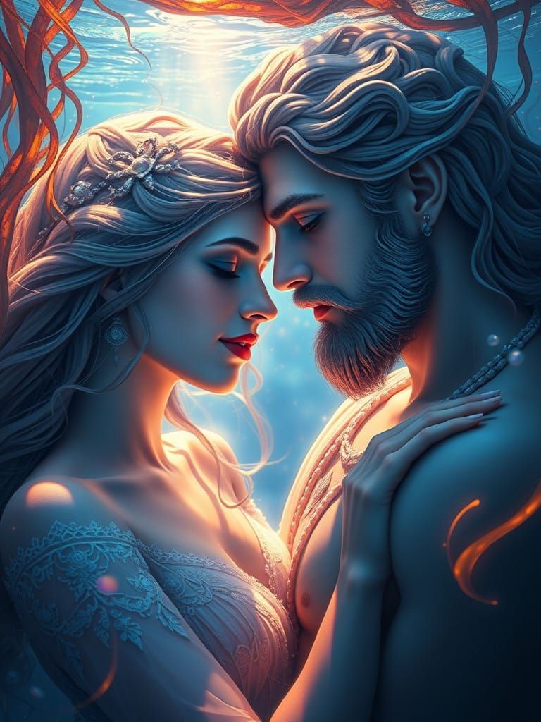 Greek Goddess and God in Tender, Passionate Embrace