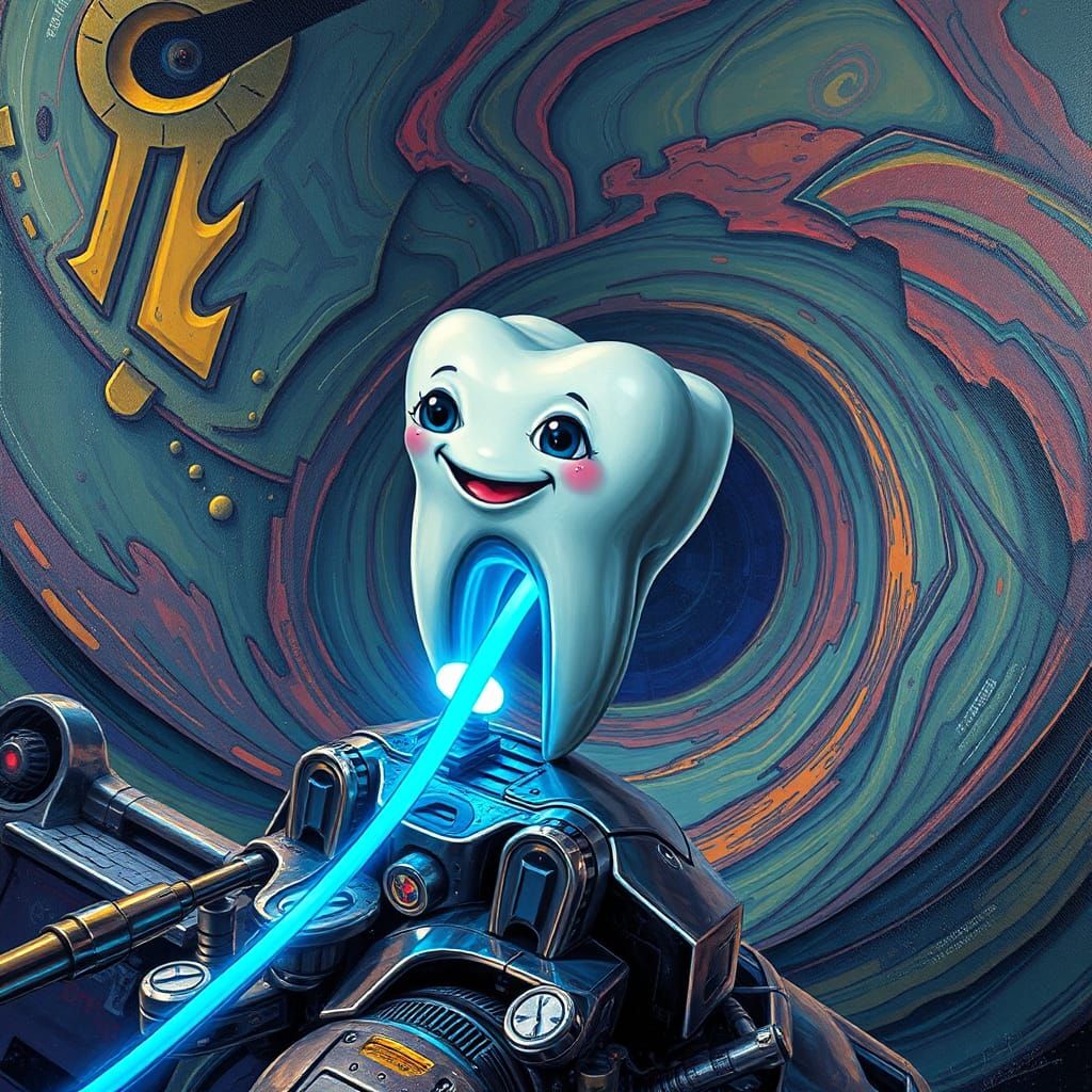 Sci-Fi Wobbly Tooth in Psychedelic Impasto Style
