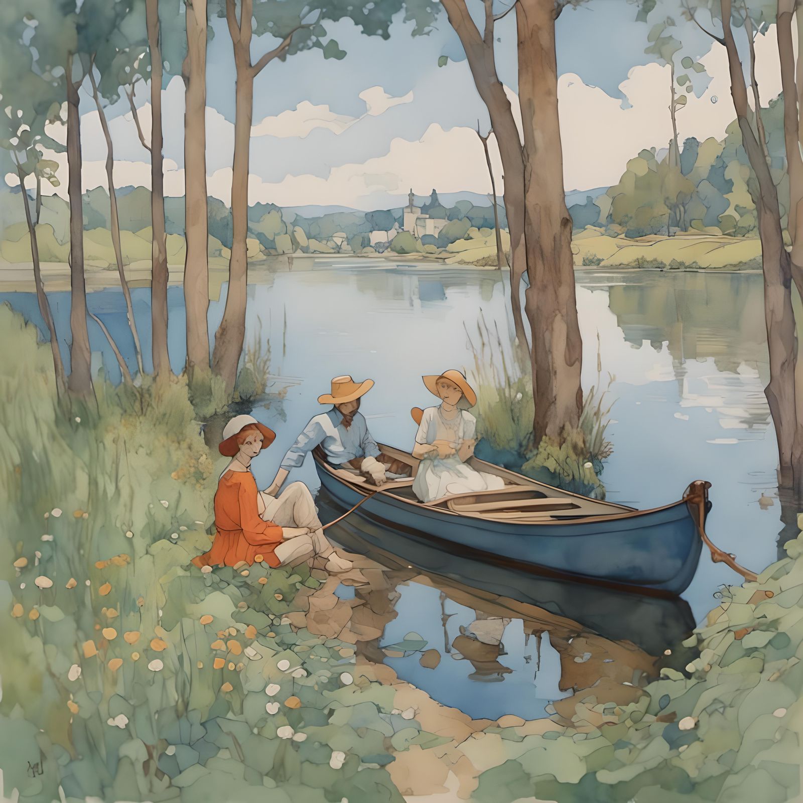 Riverbank Relaxation: A Watercolor Painting