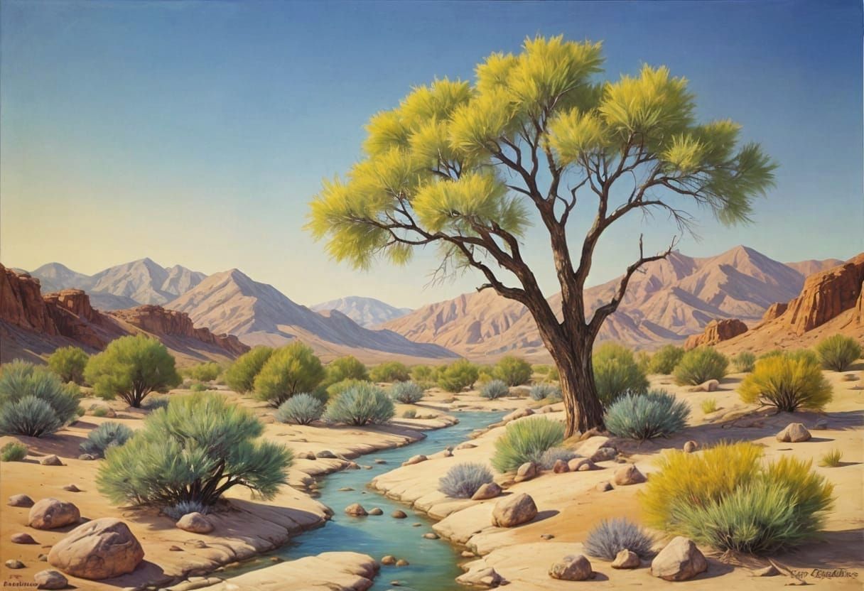 Surreal California Desert Landscape in Impressionist Style