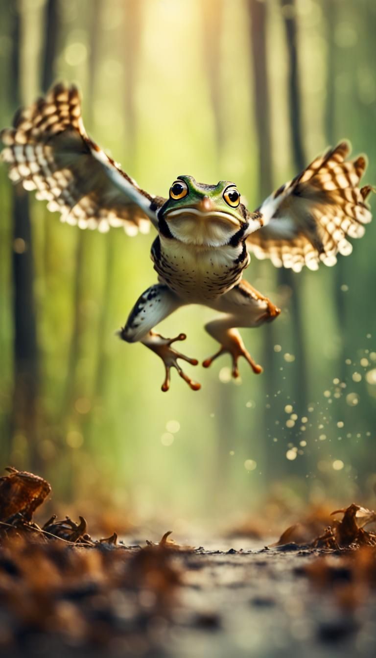 Expressionist Owl Chase with Leaping Frog