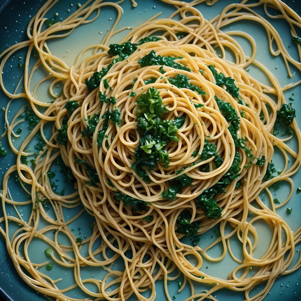 Mouthwatering Golden Spaghetti on Fork: Food Art