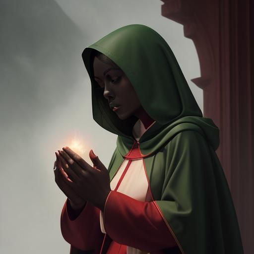 Woman Praying in Cinematic Digital Matte Painting