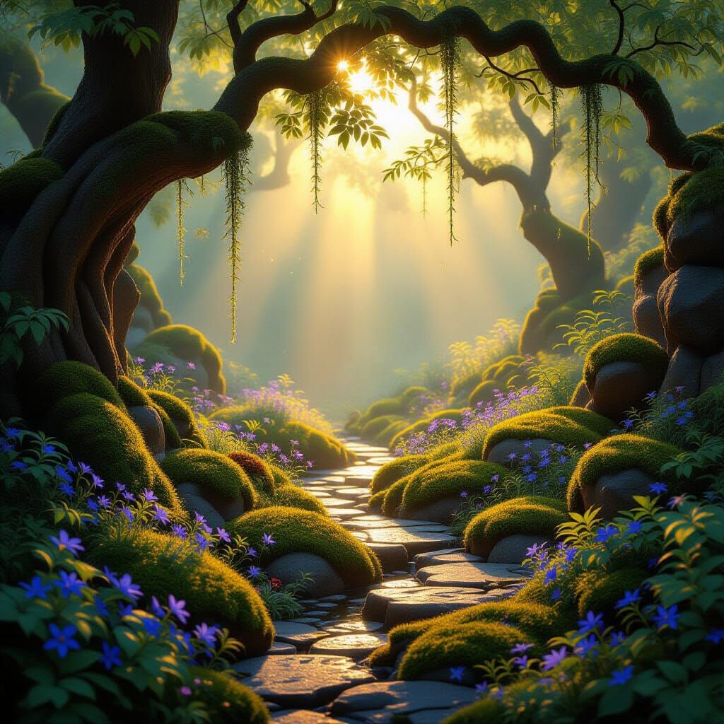 Mystical Grove Bathed in Golden Light