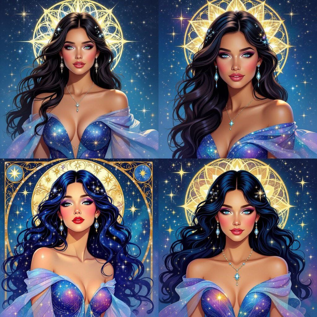Starlight Goddess Portrait in Art Nouveau Style