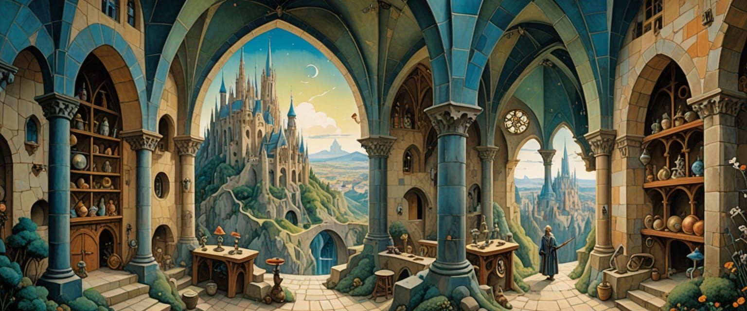 Christ in Faerie Castle Dungeon, Watercolor Dreamscape