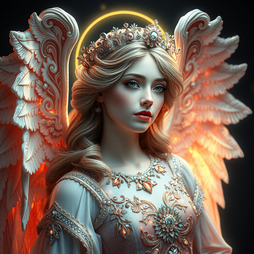 Celestial Christmas Angel Portrait in Art Nouveau Style
