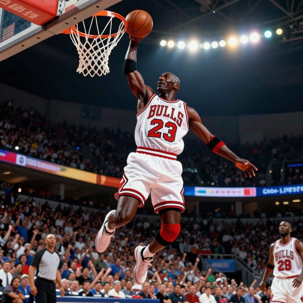 Michael Jordan Dunking in Dynamic Pose Digital Painting