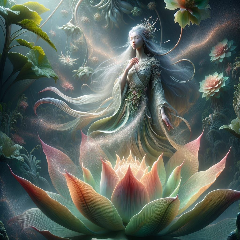 Ethereal Woman Emerging from Mystical Flower