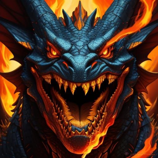 Dragon's Fiery Majesty in Vibrant Brushstrokes