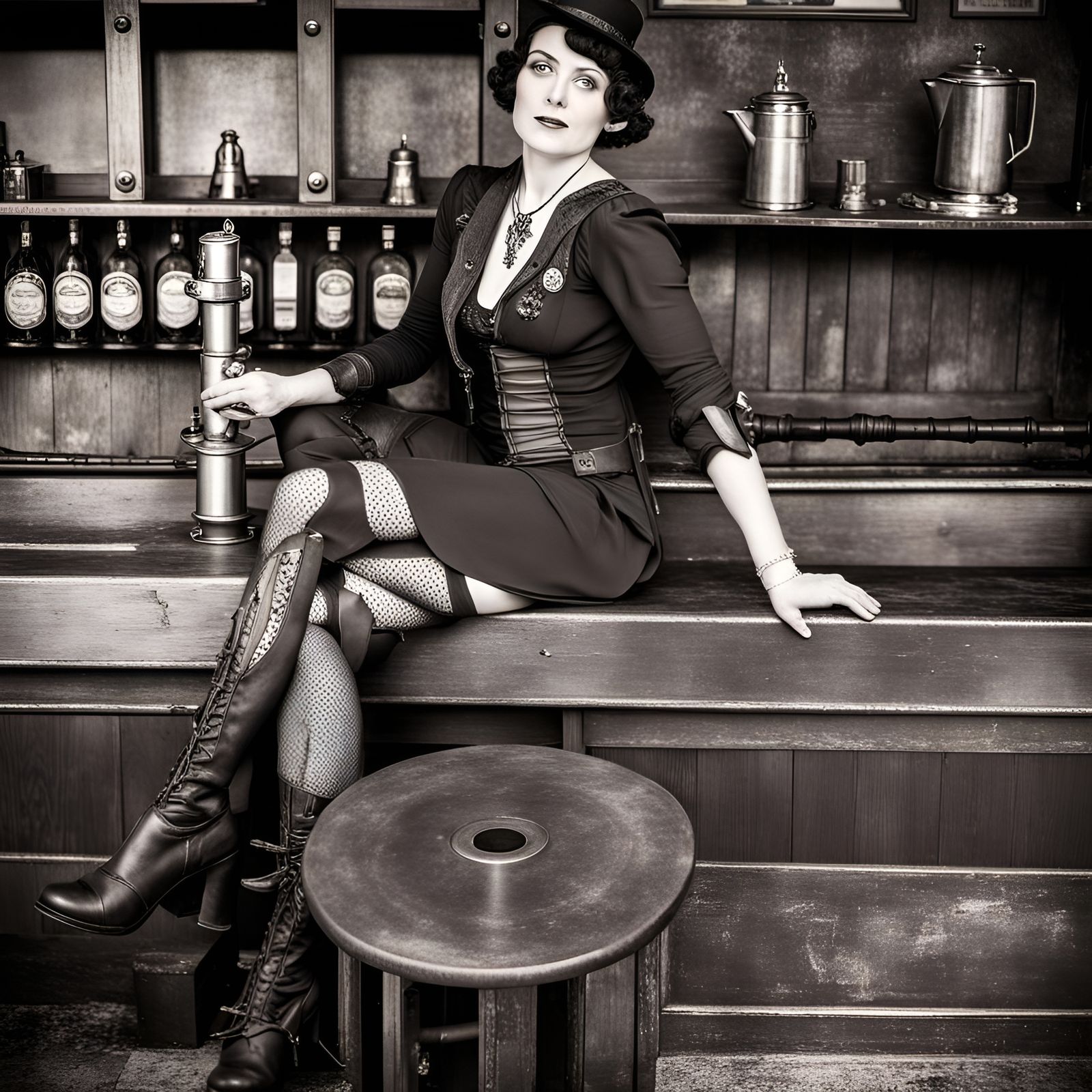 Steampunk Woman at 1920s Chicago Bar