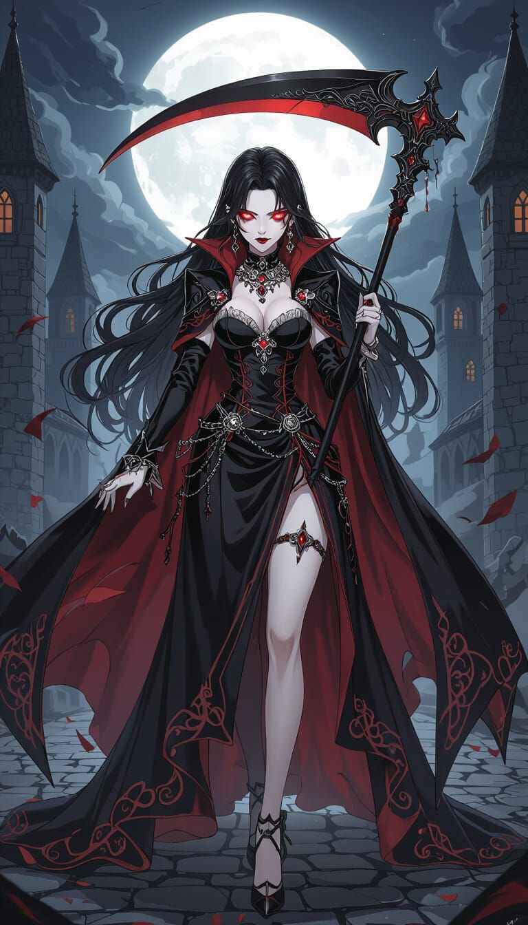 Anime Vampire Admiral in Gothic Royal Dress with Scythe