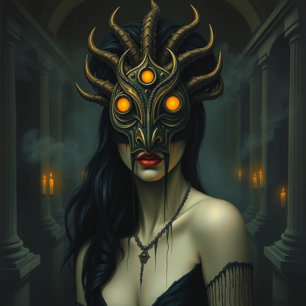 Mysterious Woman in Arcane Mask, Dark Fantasy Art
