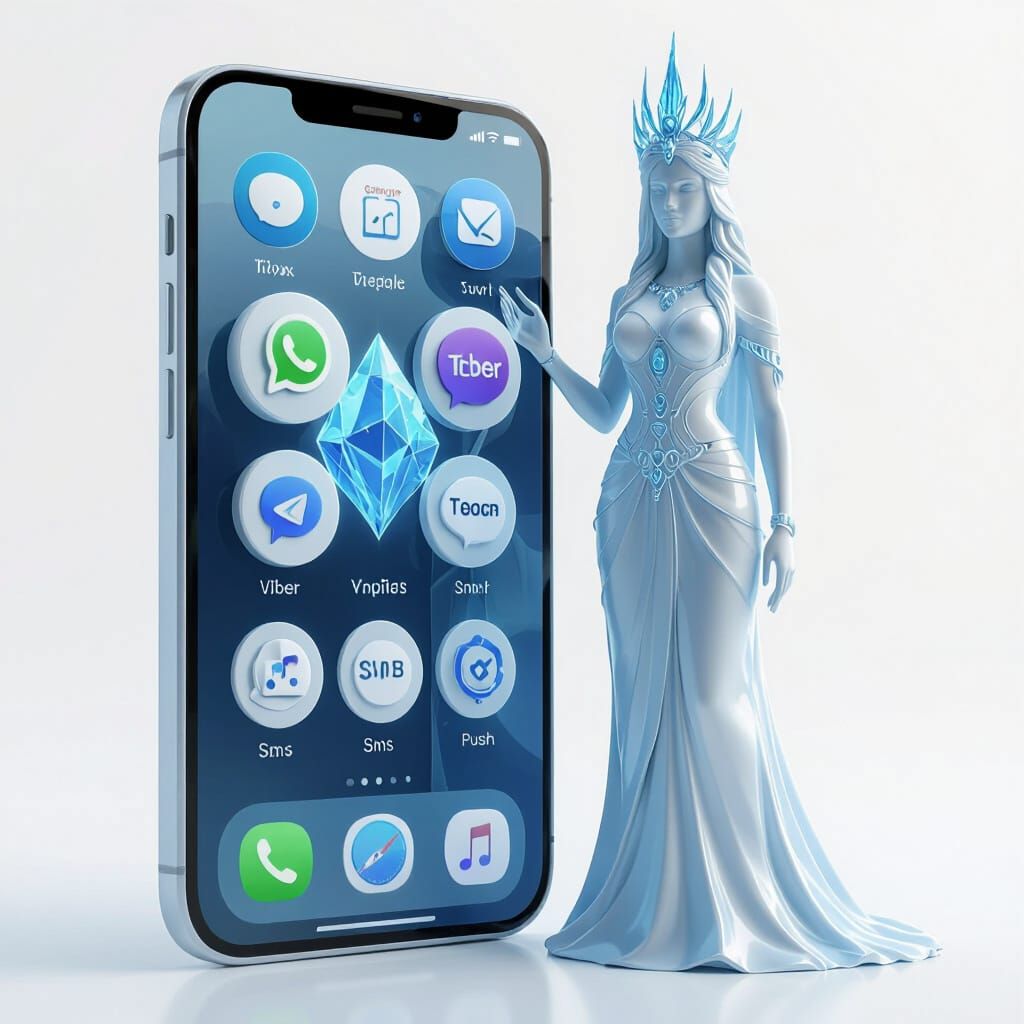 Icy Goddess Beside Neumorphic Smartphone Render