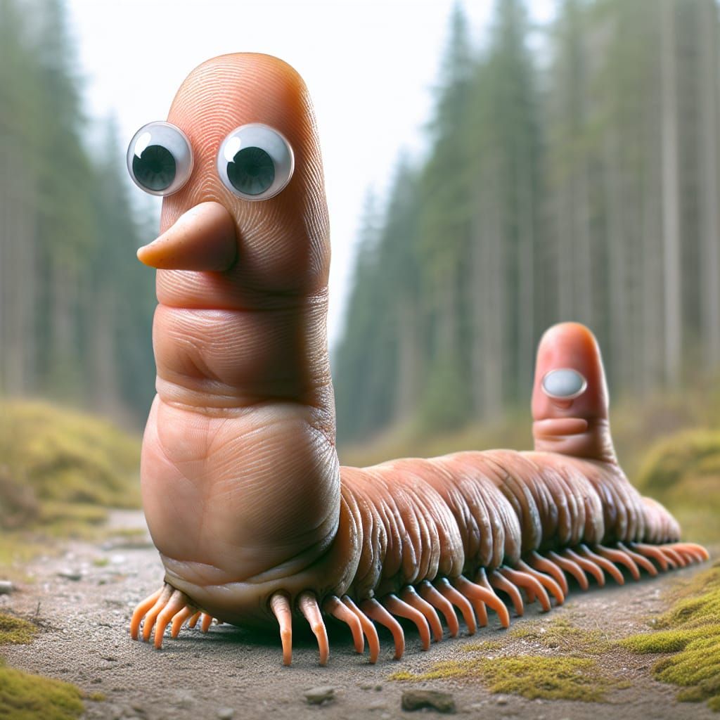 Surreal Thumbobeme with Googly Eyes in Nature