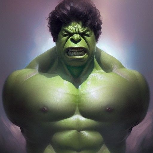 Hulk Portrait in Hyperdetailed Splash Art Style