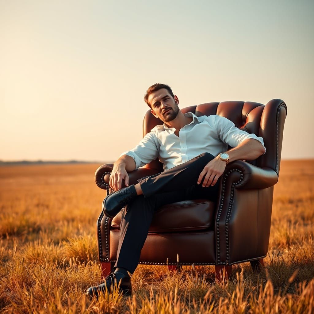 Athletic Man in Meadow, Photorealistic Digital Art