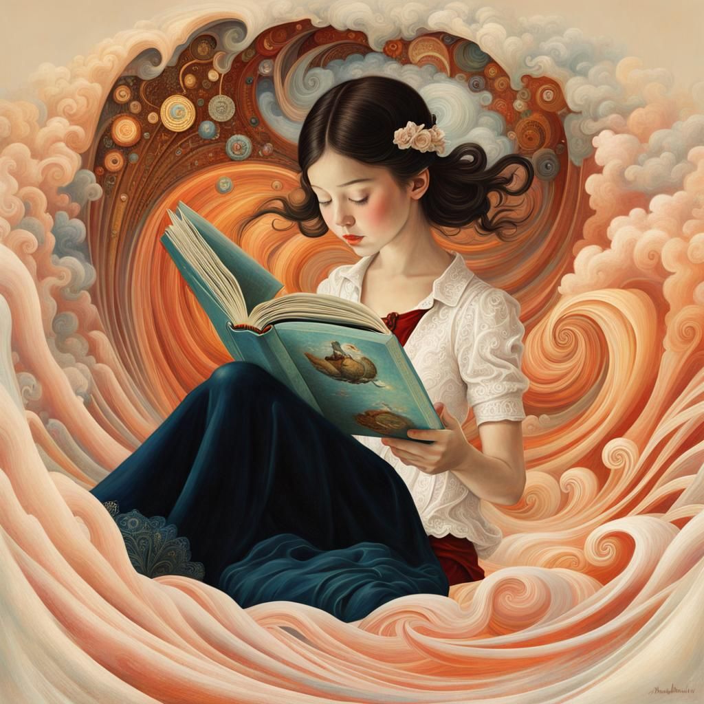 Surreal Reader in Maelstrom: Digital Pastel Painting