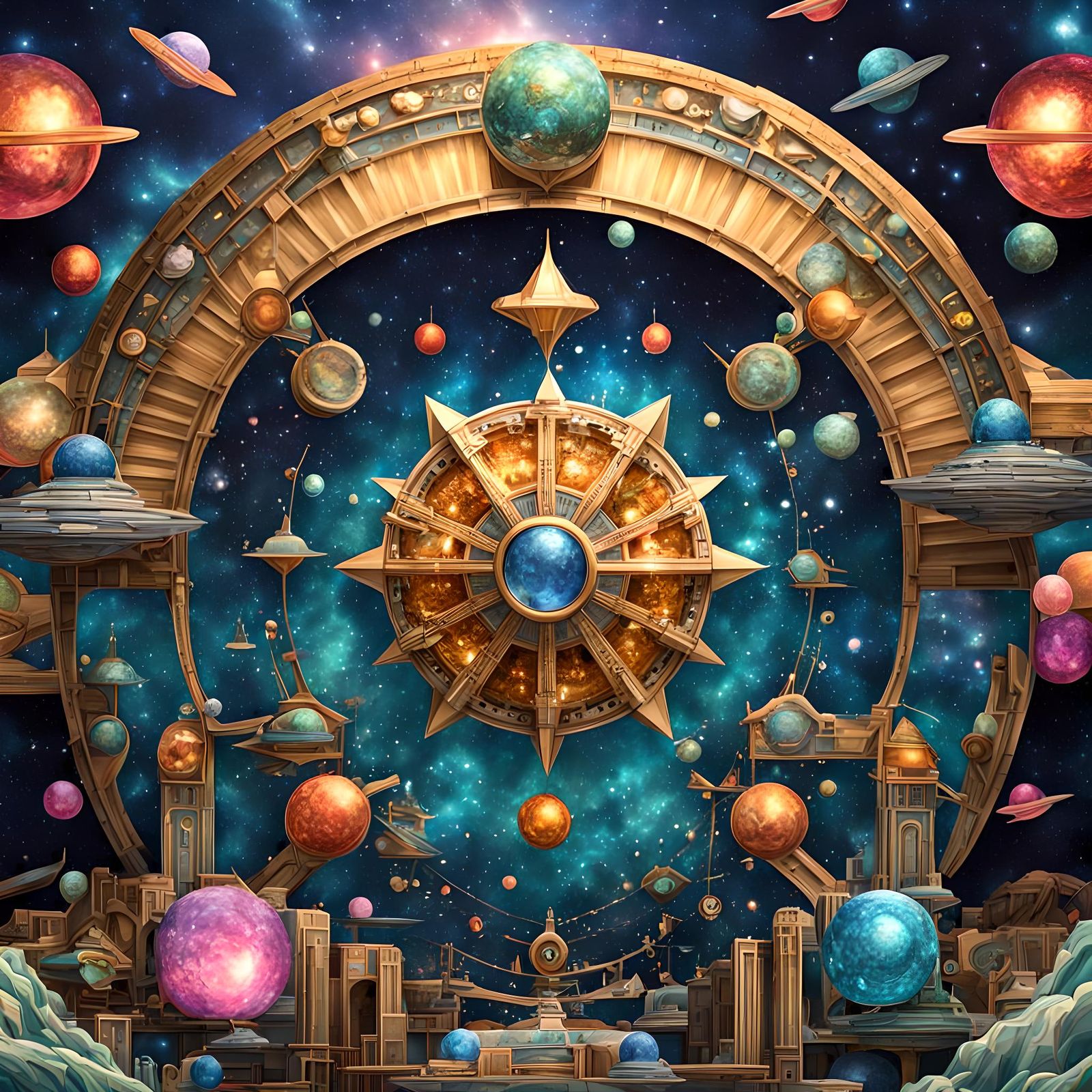 Bejeweled Galactic Oasis in Paper-Crafted Style